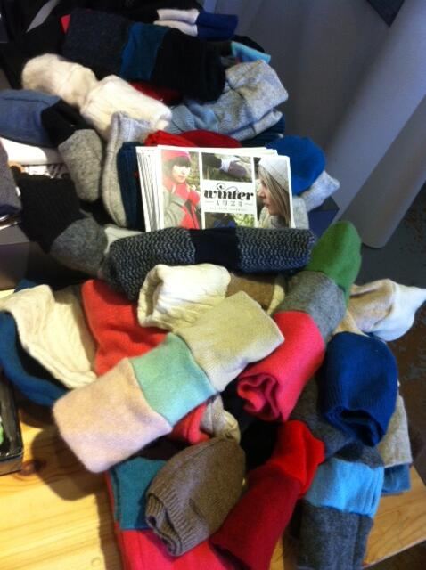A big ol' fluffy pile of Winterluxe's goodies have made it through the door! #recycled #cashmere #mittens #berets