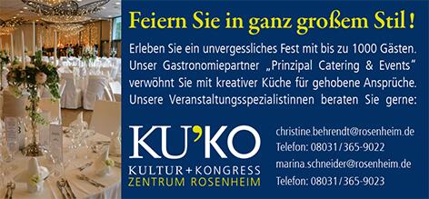 Das KU'KO Rosenheim bietet verschiedene Räumlichkeiten für die Hochzeit! Auf der Hochzeitsmesse gibt es nähere Info's