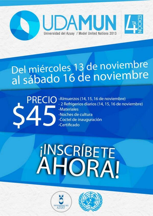 Paulina Recalde P (@pau_recalde) on Twitter photo Modelo de Naciones Unidas de la Universidad del Azuay. ¡Inscríbete! Visita udamun.com.ec <a href="/UDAMUN/">ModelUnitedNations</a> Modelo de Naciones Unidas de la Universidad del Azuay. ¡Inscríbete! Visita udamun.com.ec <a href="/UDAMUN/">ModelUnitedNations</a>