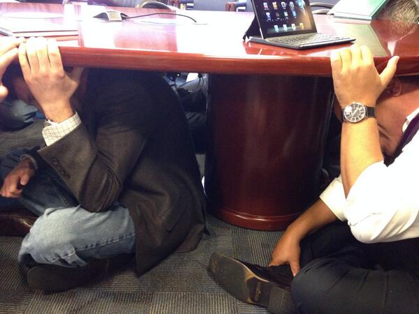 Readygov's tweet image. 10/17 at 10:17 am: @fema dropped, covered and held on in the Great #ShakeOut earthquake drill.