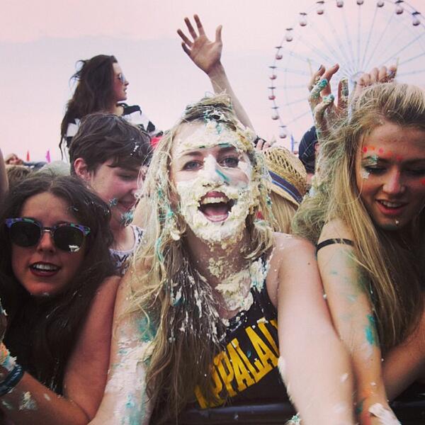 Nutricious and delicious. Caked in the face during a DJ set. What's the most unusual thing you've seen at a gig?
