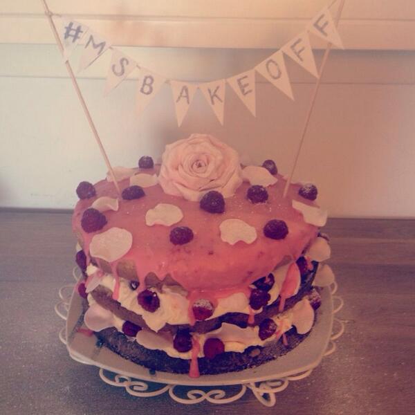 My #msbakeoff for <a href="/marksandspencer/">M&S</a> ! Rose &amp; Raspberry cake with rose frosting, raspberry icing and fondant roses 🍰