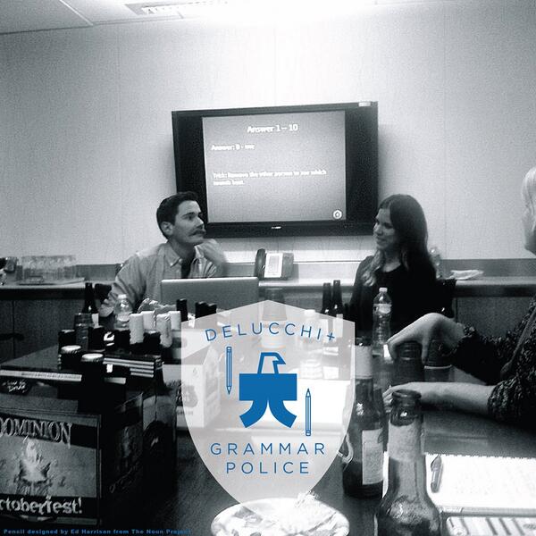 BlueBugDigital's tweet photo. The PR team turned #GrammarPolice last week for their turn at @DelucchiPlus University. http://t.co/MTfiV8InVa http://t.co/mlIfOxiTzG
