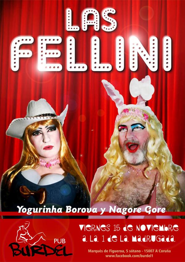 Esto es lo que tenemos preparado para el día 15/11/2013
LAS FELLINI
A partir de las 01.00 horas

Unica actuacion