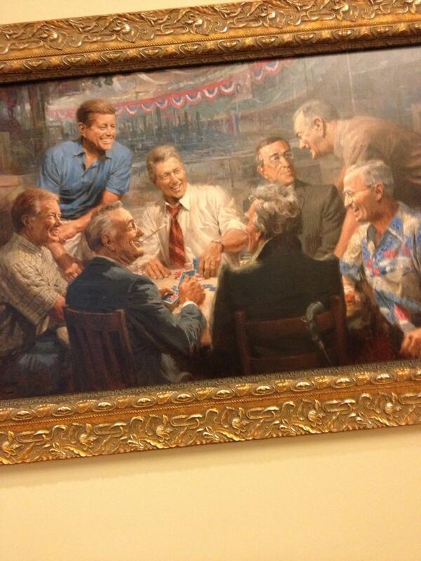 Vashti18's tweet image. Went to Taco Quickie, now at Bicycle Club. Who're the 3 Presidents to my right of Clinton? #HistoryFail