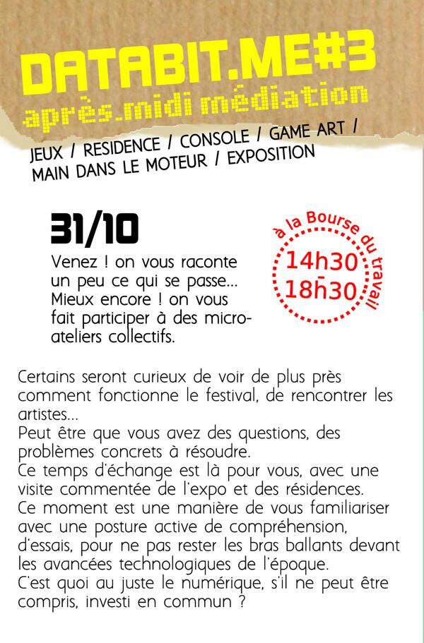 DATABIT.ME continue! Le 31/10 de 14h30 à 18h30 venez pour une après-midi #MEDITATION @laBourseduTravail!