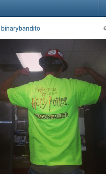 NickstudiosFL's tweet photo. @hatetofly just found this on instagram. It appears that crew shirts have gone out for diagon alley! http://t.co/93eD4YNgjQ