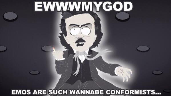 SouthPark's tweet photo. #SouthPark #Nightpain "Emos?  Ewwwmygod…." http://t.co/8mIfutFJbz