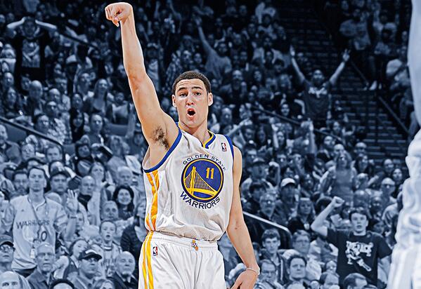 warriors's tweet photo. No question who the first half belonged to ... Klay had 27 points on 10-of-12 shooting, including 5-for-6 on 3s. http://t.co/1RgcY2irD5