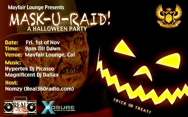 nomzyj's tweet photo. Freaky Friday tagged: Mask-U-Raid! This Fri 1/11/2013 @mayfairlounge with @MVP_DJPicasso, @deejay_Dallax  &amp; @nomzyj http://t.co/NMklIAqZLQ