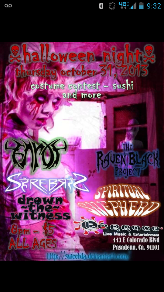 DrownTheWitness's tweet photo. Tonight at The TERRACE in PASADENA! Halloween party/show, starts at 8! See you sexy cats there! #halloweenshow #party http://t.co/gAdYdQKdo1