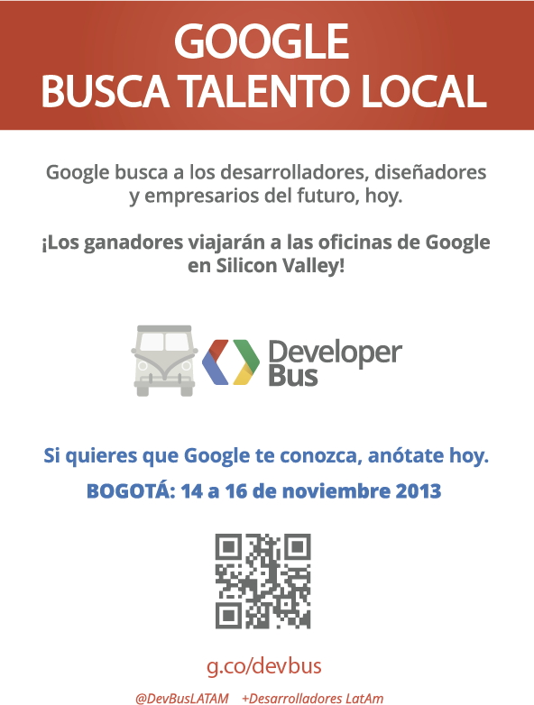 DevBusLATAM's tweet photo. Siguen abiertas las inscripciones para #DevBusBogota hasta el 3/11 ¡Difúndelo e inscríbete! http://t.co/xflVnS6FeR http://t.co/Q2LmNRpuQL
