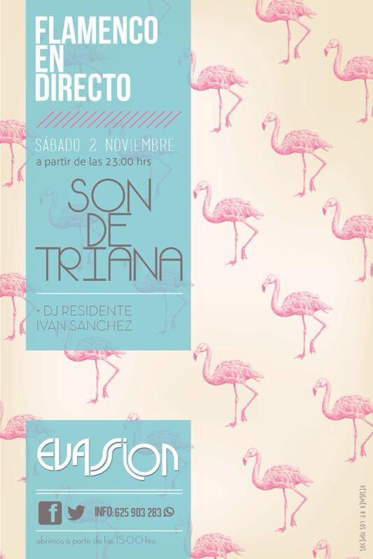 SalaEvassion's tweet photo. Este sábado 2 noviembre flamenco en directo con la actuación del grupo : SON DE TRIANA a partir de las 23:00h RT RT http://t.co/bJJ3nHXust