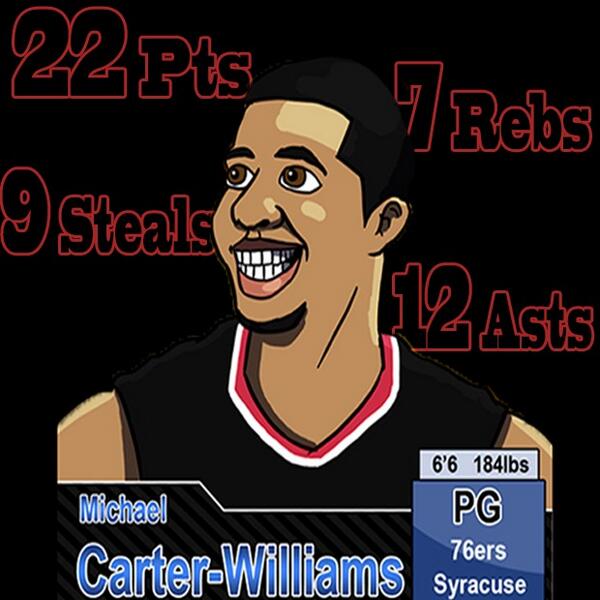 Draftpedia's tweet photo. @MCW1 the #NBA has not seen that stat line in 50 years... And it was his #NBAdebut. #SixersNation http://t.co/d8hbob0gvt