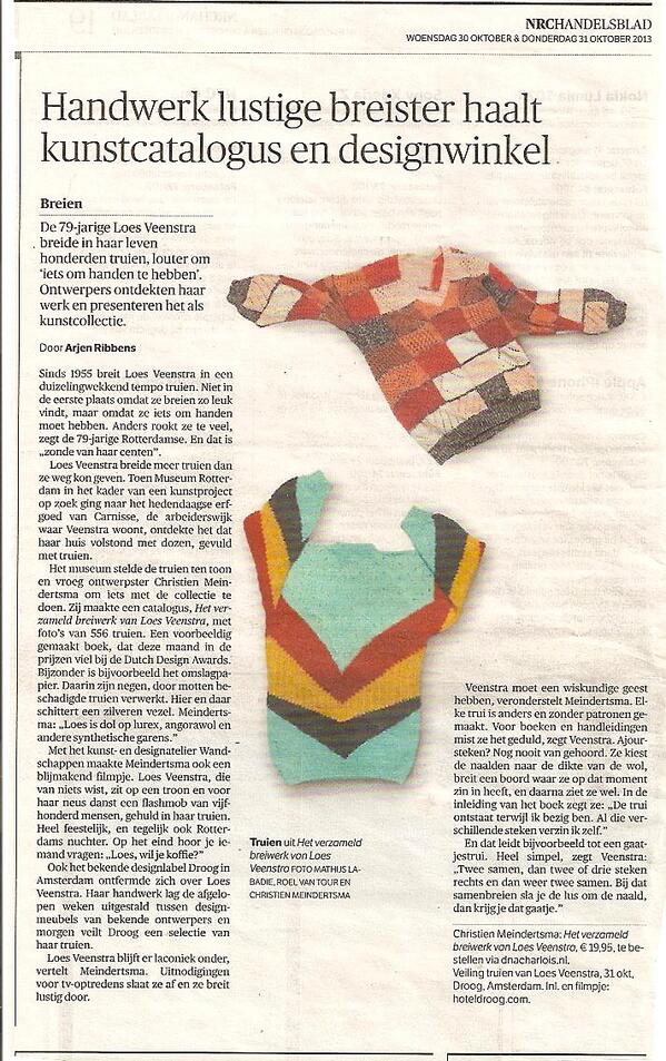 Nou breekt m'n pump. Weer een artikel over breien in NRC! Nog even en je bent retro als je níet breit!
