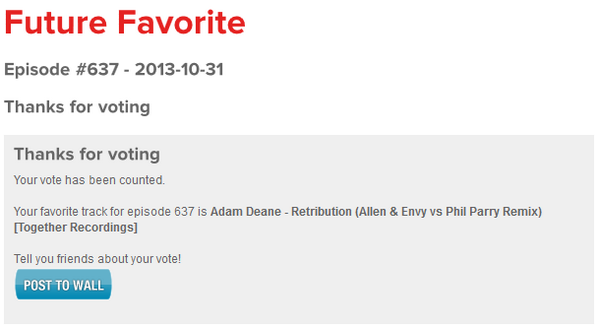 My #FF is... @AdamDeaneMusic 'Retribution' (@AllenandEnvy vs @philparry80 remix) 
:-D love it !!! #ASOT637 
♥•♥•♥ xXx