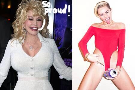 PerezHilton's tweet photo. .@DollyParton Thinks Goddaughter Miley Cyrus Is "Smart" &amp; "So Talented!" http://t.co/cyfTBJ8M7v http://t.co/lLnMukp94r