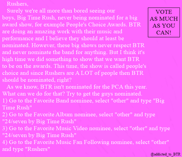 addicted_to_BTR's tweet image. LAST DAY TO VOTE! DO YOUR BEST! #PCAForBigTimeRush