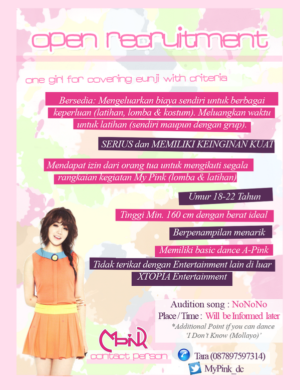 [HELP RT] <a href="/maxime__dc/">ma(x)ime</a> MyPink OPEN RECRUITMENT for Eunji's Position! Pls check our poster for details. Thx! ^^