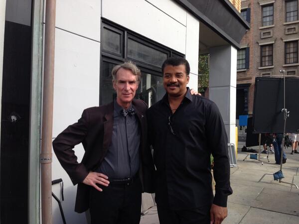 AstronomyChick's tweet photo. THE BEST! "@TheScienceGuy @neiltyson between takes on the set #Cosmos http://t.co/Yc5ByXVKUP”
