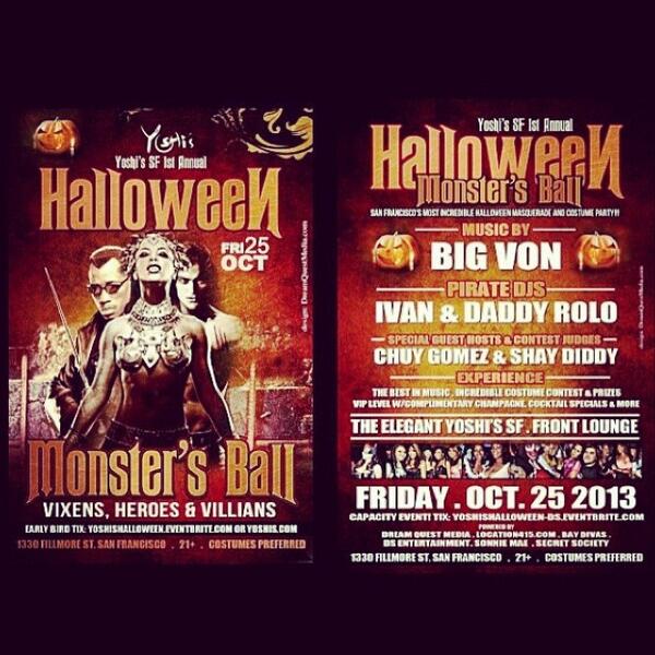 SonnieMae1's tweet photo. This Friday its goin down at Yoshis SF for the Halloween Monsters Ball. Get there people! @lutherb415 @Drullenium http://t.co/8pcDwPgddZ