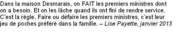Le responsable de campagne de <a href="/phcouillard/">Philippe Couillard</a> sera Daniel Johnson, avocat des Desmarais. Lise Payette avait vu juste :