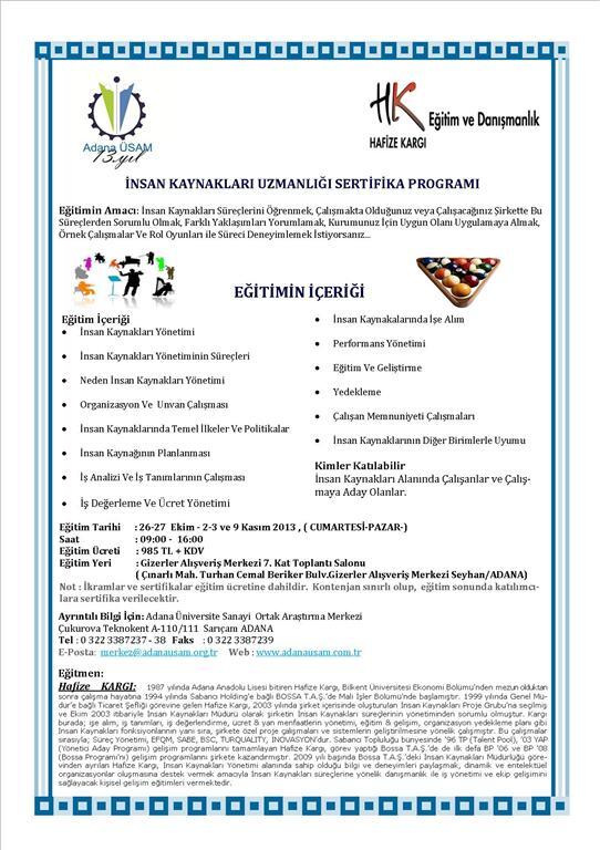 26-27 Ekim'de İnsan Kaynaklar Sertifika Programımız Başlıyor...