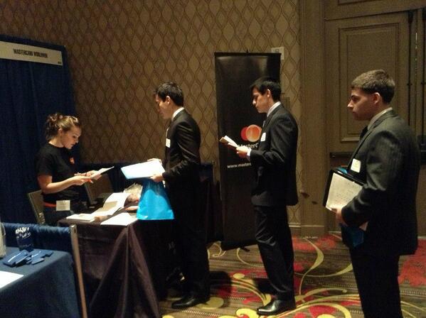 Students waiting on line to speak with Mastercard...