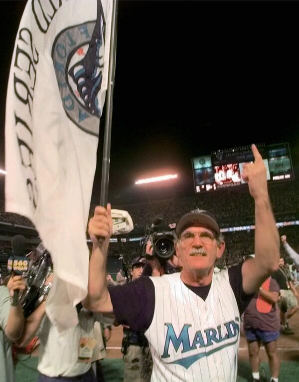Marlins's tweet photo. We wish Jim Leyland the best and thank him for the “One Heartbeat” during that magical 1997 Championship season! http://t.co/quFl06ddXy