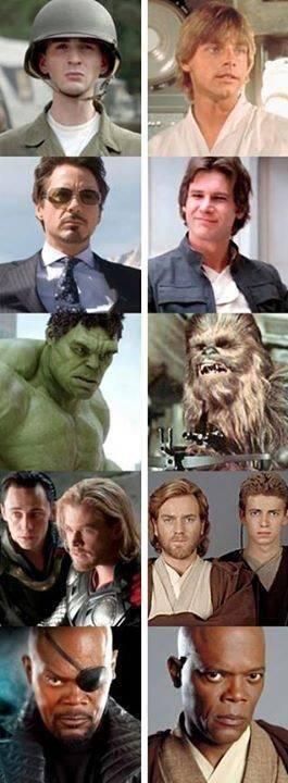 The Avengers starring Star Wars. Uhm, I don't know... I cannot see the resemblance for the last one...u.u