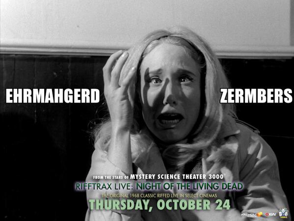 RiffTrax's tweet photo. #MST3K fans! #RiffTraxLive: Night of the Living Dead is this Thursday only! Get tix: http://t.co/kHLlTuHNgA http://t.co/nYI7R3FkWi