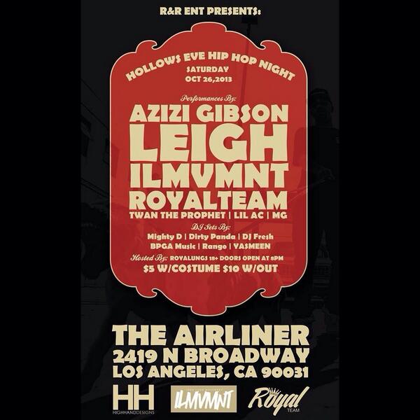 Amazing show this Saturday at the Airliner! Tickets are $5 with a costume and $10 without #brainfeeder