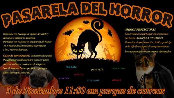 AdopcionesS's tweet photo. Pasarela del Horror! ayudanos con tu participación este 3 de Nov. 11 am https://t.co/R8xCLVMT4i http://t.co/snCur6EAHz