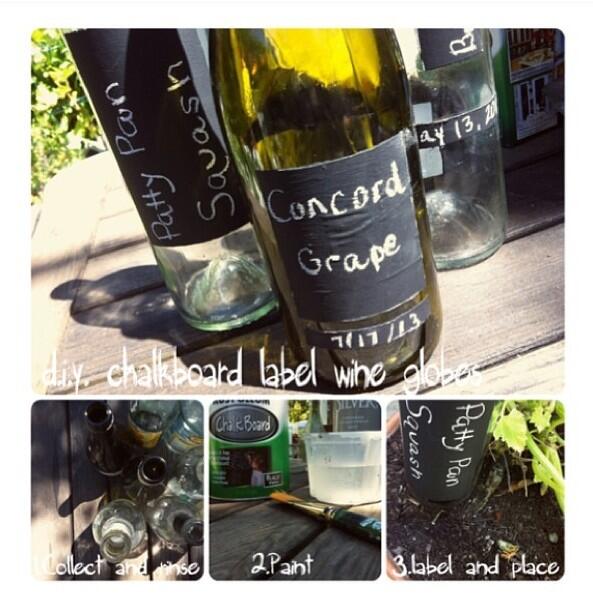 thetinyfork's tweet image. New twist on an old idea: Wine globes with chalkboard labels #diy #gardenhack #tinyfork #wine #urbangarden