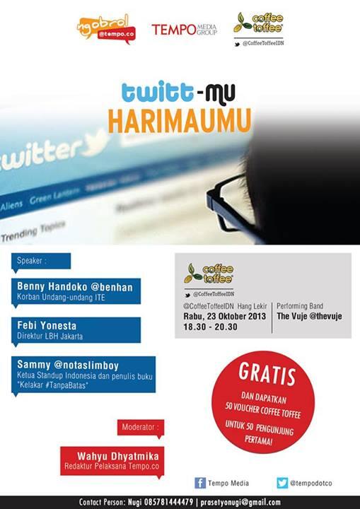 Moewbluew's tweet photo. twitmu harimaumu #ngobrolTempo @kartikajahja @solehsolihun @notaslimboy @usmanHAM_ID  @rockygerung Be There. http://t.co/pgtOD2KH2D