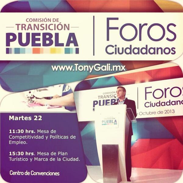Buen día a todos, hoy los esperamos en los #ForosCiudadanos a las 11:30 en el Centro de Convenciones de #Puebla