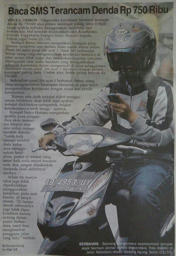 #Info Pengendara Kendaraan Bermotor terancam denda Rp 750 ribu apabila terbukti menggunakan HP saat berkendara