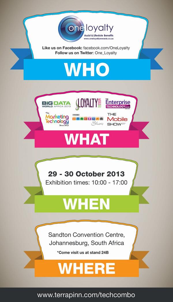 One_Loyalty's tweet photo. Join us at the #LoyaltyWorldAfrica Exhibition - 29-30 Oct at the Sandton Convention Centre #Sandton http://t.co/ywiwmQTD96