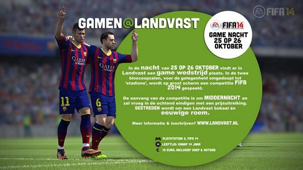 landvast's tweet photo. Gamenacht van 25 op 26 oktober! informatie hierover vindt u op. http://t.co/sMtzq7eRYi! #Gamen #landvast #FIFA2014 http://t.co/4EQ5a7VGhe