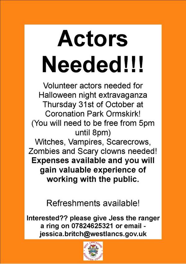 Volunteers and Actors needed! Fancy being a witch or a zombie for the evening? <a href="/EdgeOf_YourSeat/">Edge Of Your Seat</a> <a href="/edgehill/">Edge Hill University</a>