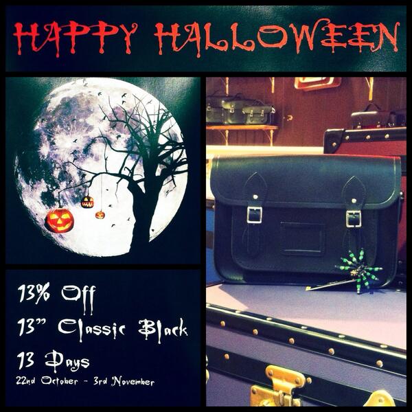 CSC_London's tweet photo. Trick or treat yourself this Halloween! We are offering 13% off 13" Classic Black satchels for 13 days! http://t.co/amdC9NHtrL