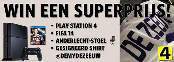 rdeelstra's tweet photo. SUPERSTUNT

Bij 10.000 RT verloten we i.s.m. @DemyDeZeeuw

• PlayStation 4
• FIFA 14
• Bureaustoel
• Gesigneerd shirt http://t.co/gKdJvTru5w