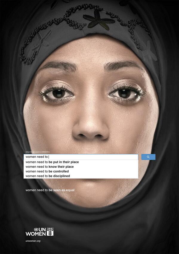 UN_Women's tweet photo. What #womenshould do, according to @Google searches --see for yourself in this new ad series! http://t.co/5CQGu9fKkB http://t.co/O0TxJ25FYR