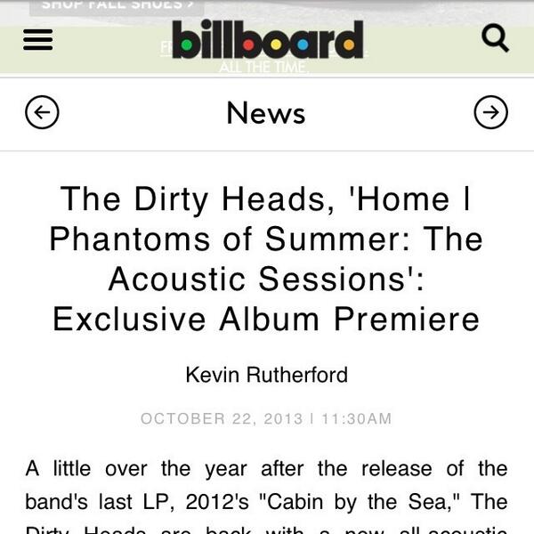 dirtyheads's tweet photo. Head over to @billboard .com to listen to our new acoustic album befor it comes out on oct 29, #phantomsofsummer ... http://t.co/uBsZI2U7yY