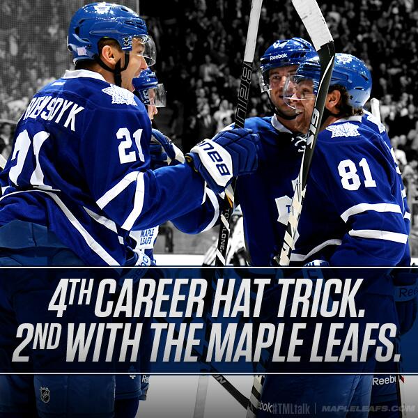 MapleLeafs's tweet photo. Congrats @PKessel81 on your 4th career @NHL hat trick &amp; 2nd with the #Leafs http://t.co/caNXktayqI
