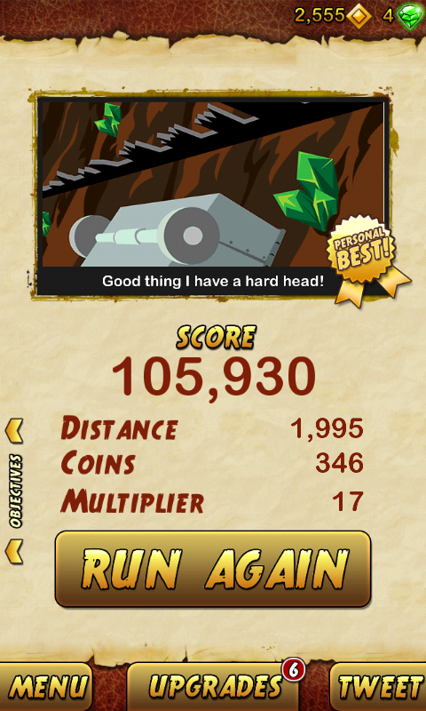 I got 105930 points while escaping from a Giant Demon Monkey. Beat that! bit.ly/TempleRun2Andr…