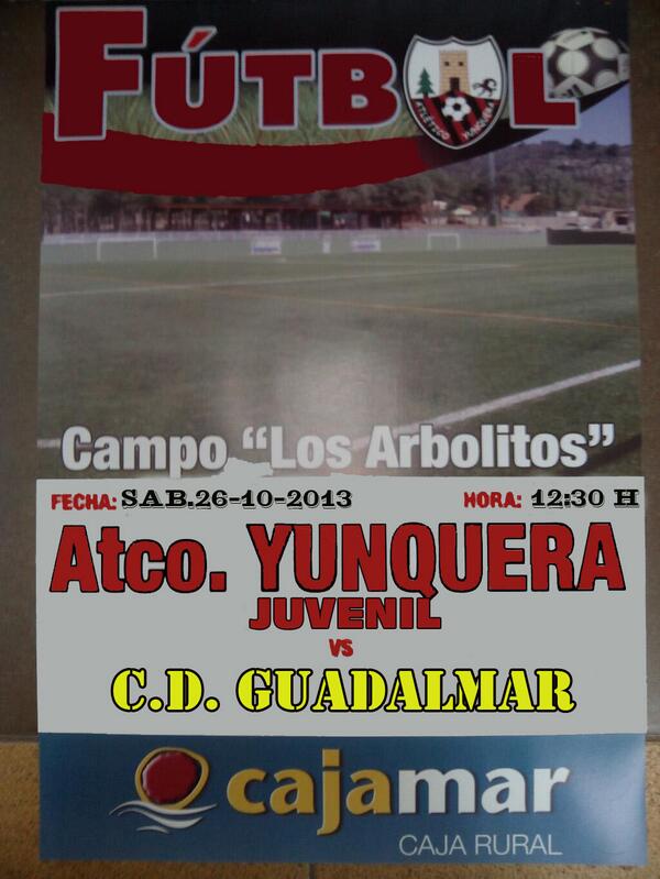 Sabado 26 , 12:30 h "Los Arbolitos" #AtléticoYunqueraJuvenil vs <a href="/GuadalmarCD/">GuadalmarCD</a> A seguir sumando para ser líderes !! RT
