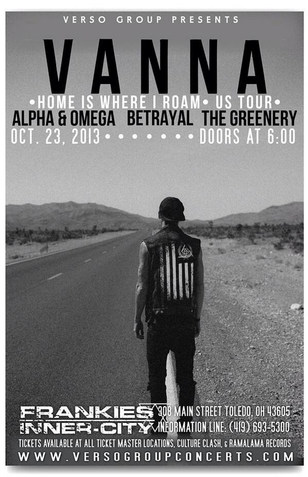 frankies_toledo's tweet photo. GOOD MORNING! Who's coming out to see @VannaBoston @AlphaAndOmegaHC @BETRAYALHC &amp; @the_greenery tonight? RT!!!!! http://t.co/tiZJSeRSdm