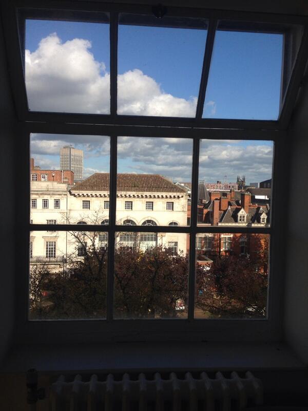 Ed_holds_Space's tweet photo. The view from our training room in the eaves of #leicester city council. http://t.co/xj6VmjeZ98
