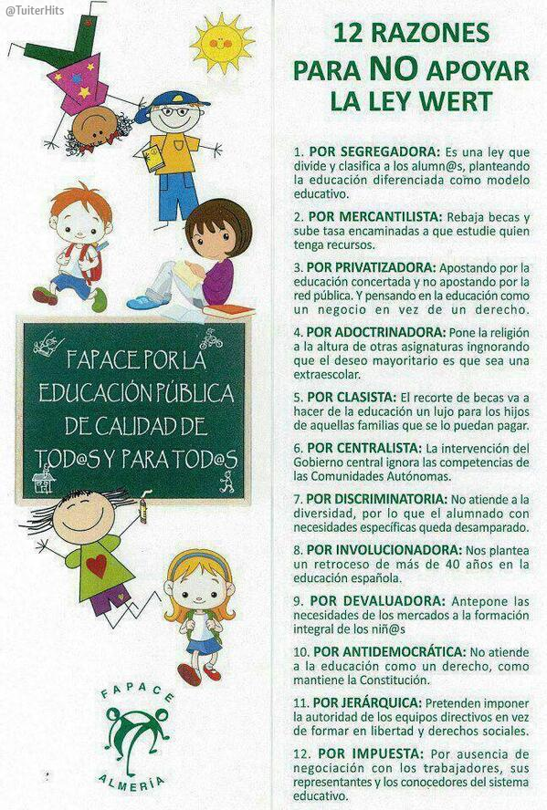 TuiterHits's tweet photo. 12 razones para no apoyar la ley de Wert.
NO A LA LOMCE! http://t.co/OlfeLRdZHF